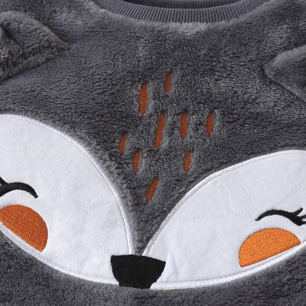 2-piece Toddler Girl/Boy Fox Pattern Ear Design Fuzzy Sweatshirt and Pants Set big image 4