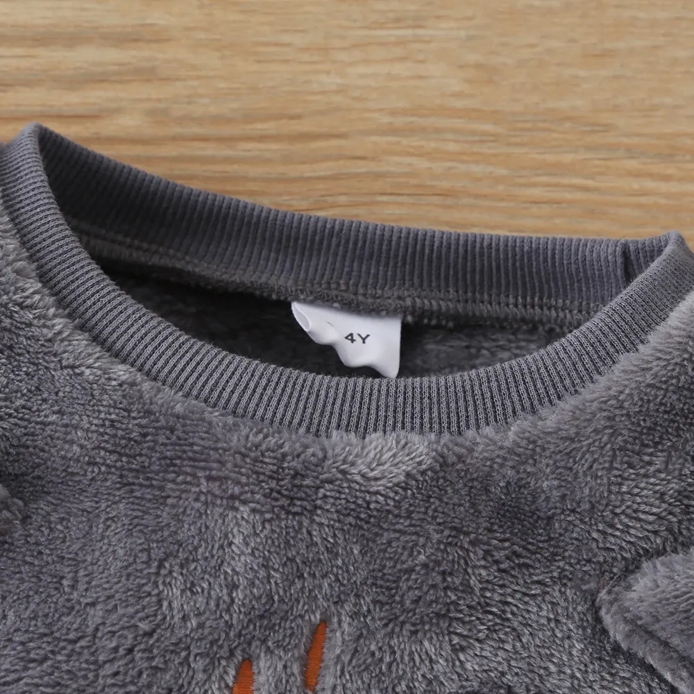 2-piece Toddler Girl/Boy Fox Pattern Ear Design Fuzzy Sweatshirt and Pants Set  big image 3