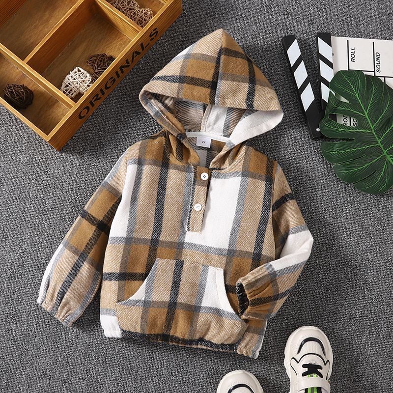 

Toddler Boy/Girl Classic Button Design Plaid Hoodie Sweatshirt