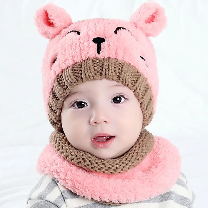 2-piece طفل / طفل صغير محبوك قبعة صغيرة تصميم الحيوان ومجموعة وشاح زهري big image 1