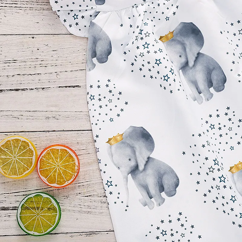 Crown Elephant Star Print Flounce-sleeve Baby Dress White big image 1