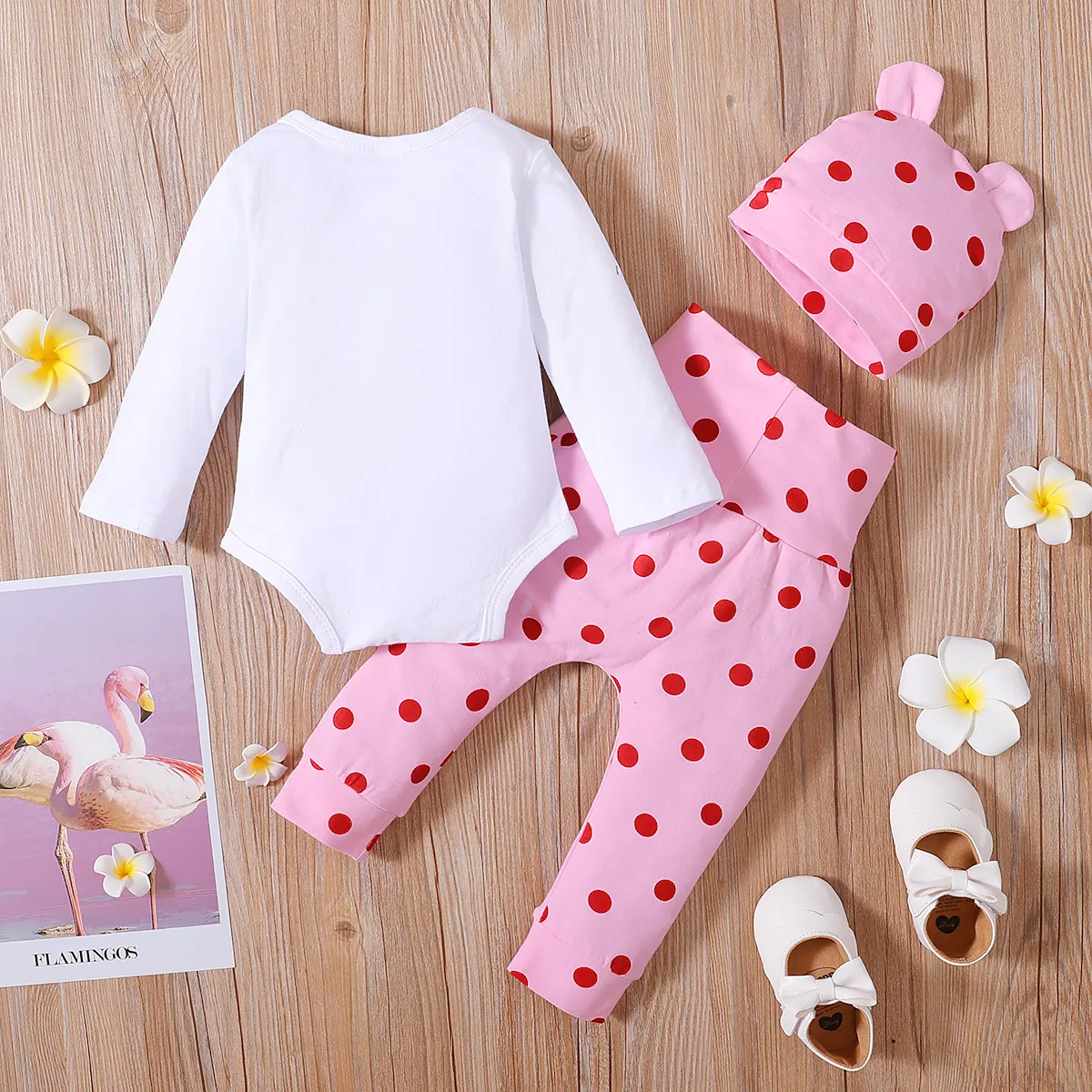 3pcs Giraffe and Polka Dots Print Long-sleeve Baby Set  image 6