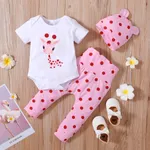 3pcs Giraffe and Polka Dots Print Long-sleeve Baby Set Pink
