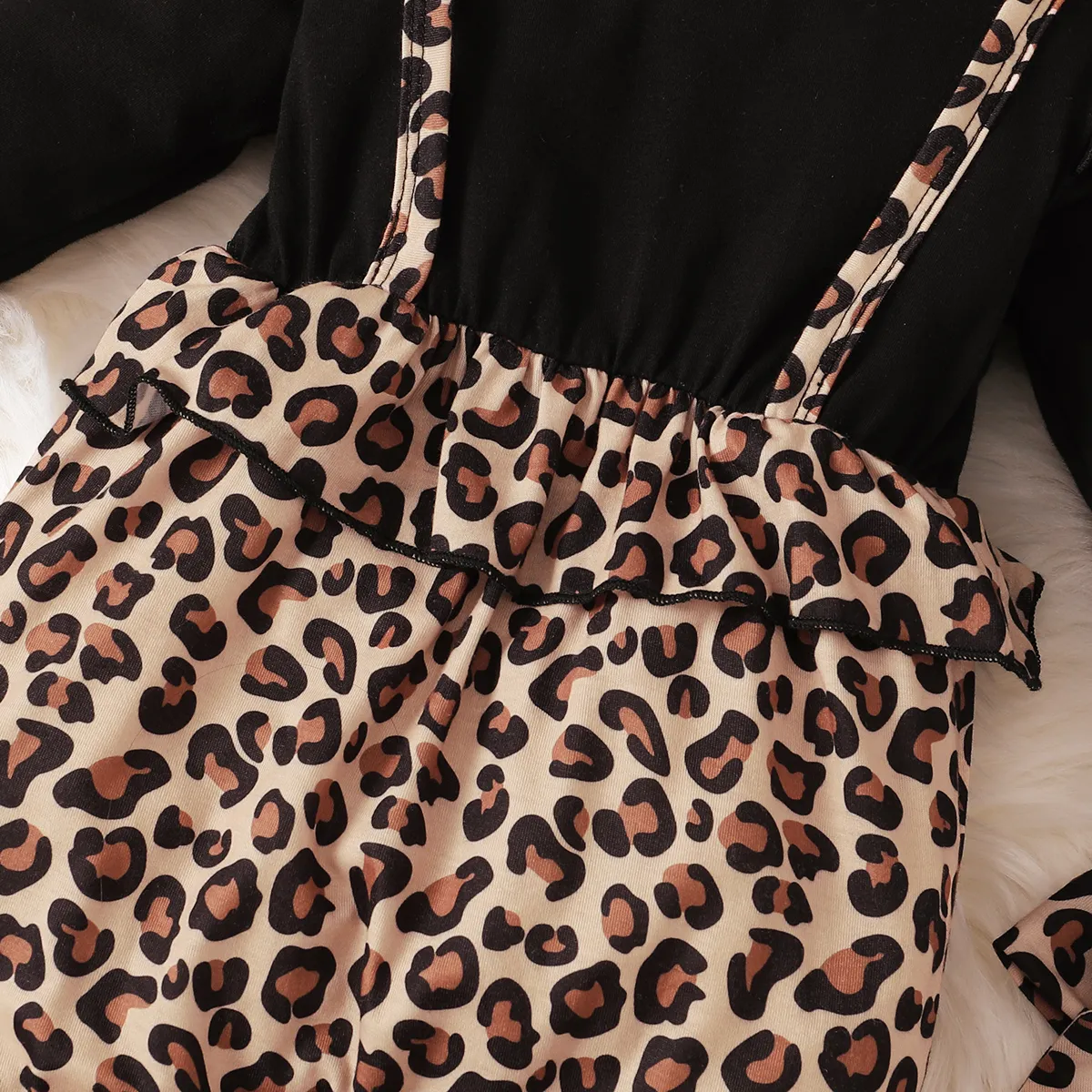 2 Stück Baby Mädchen Leopardenmuster Lässig Baby-Overalls schwarz big image 1
