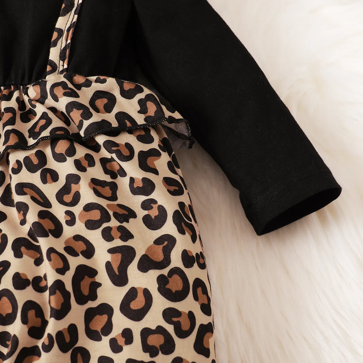 2 Stück Baby Mädchen Leopardenmuster Lässig Baby-Overalls schwarz big image 1