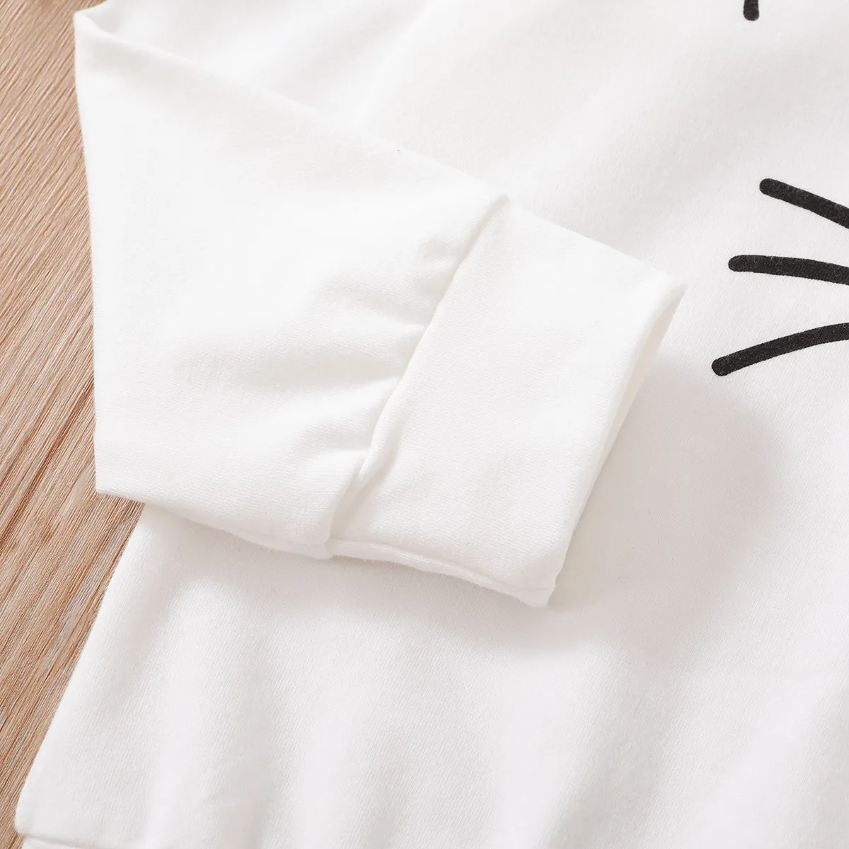 Kid Girl Cat Print Ear Design Solid Hoodie Sweatshirt  image 4
