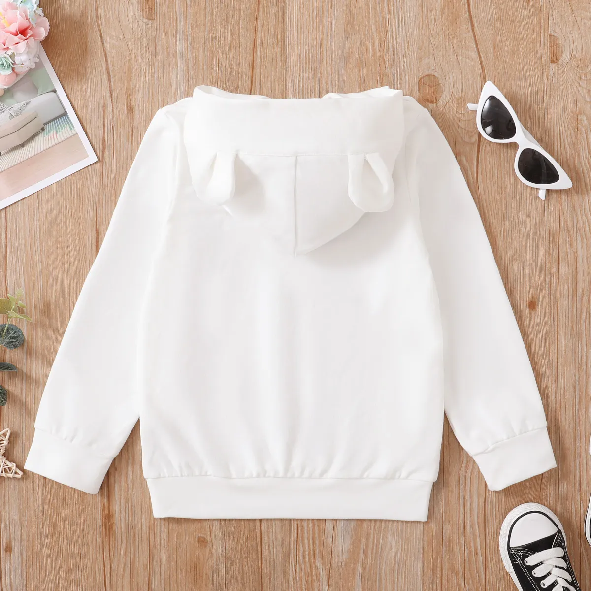 Kid Girl Cat Print Ear Design Solid Hoodie Sweatshirt  image 6