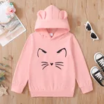 Kid Girl Cat Print Ear Design Solid Hoodie Sweatshirt Pink