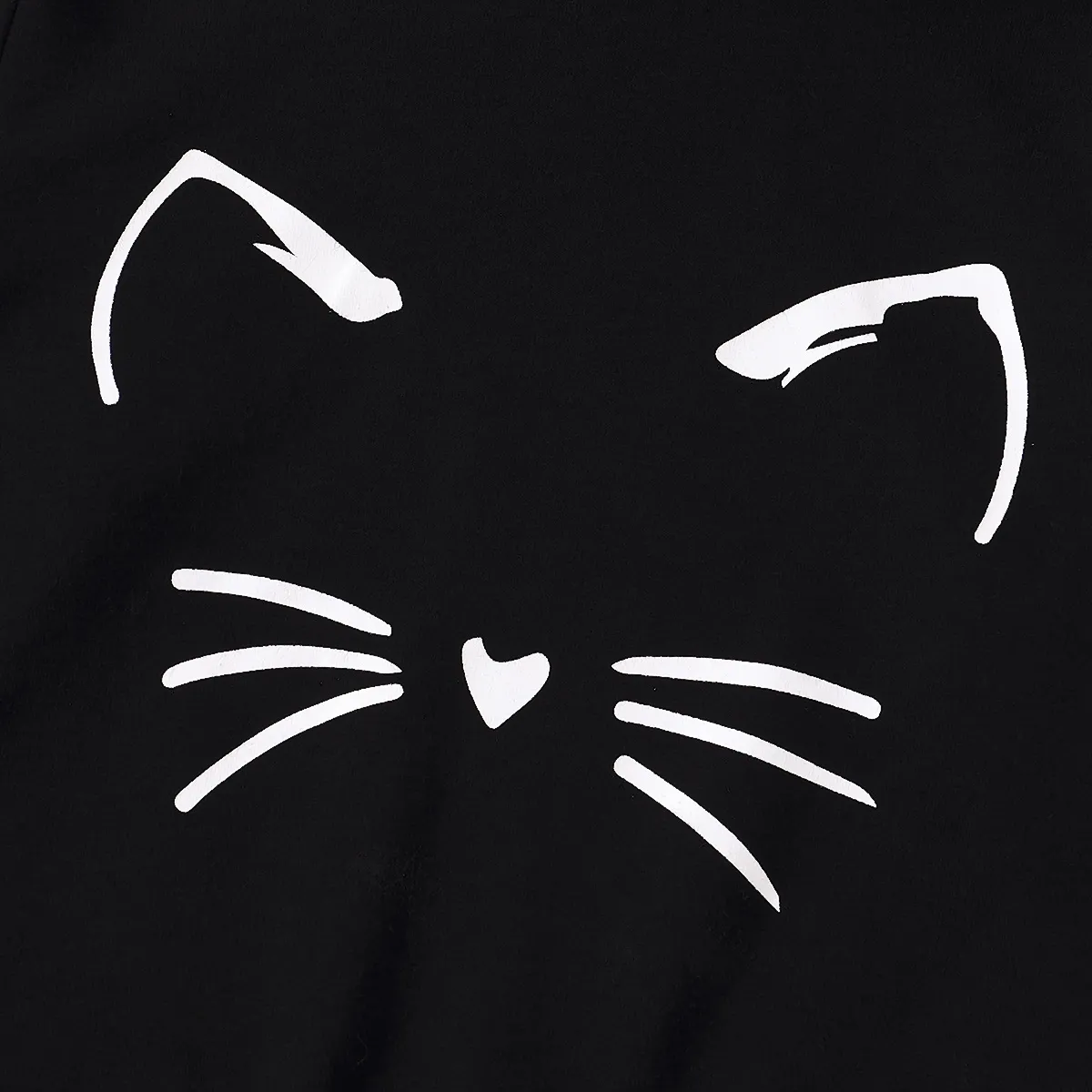 Kid Girl Cat Print Ear Design Solid Hoodie Sweatshirt/ 100% Cotton Elastic Denim Leggings Black2 big image 1