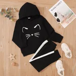 2-قطعة كيد فتاة الحيوان القط طباعة هوديي البلوز ومجموعة السراويل Colorblock أسود