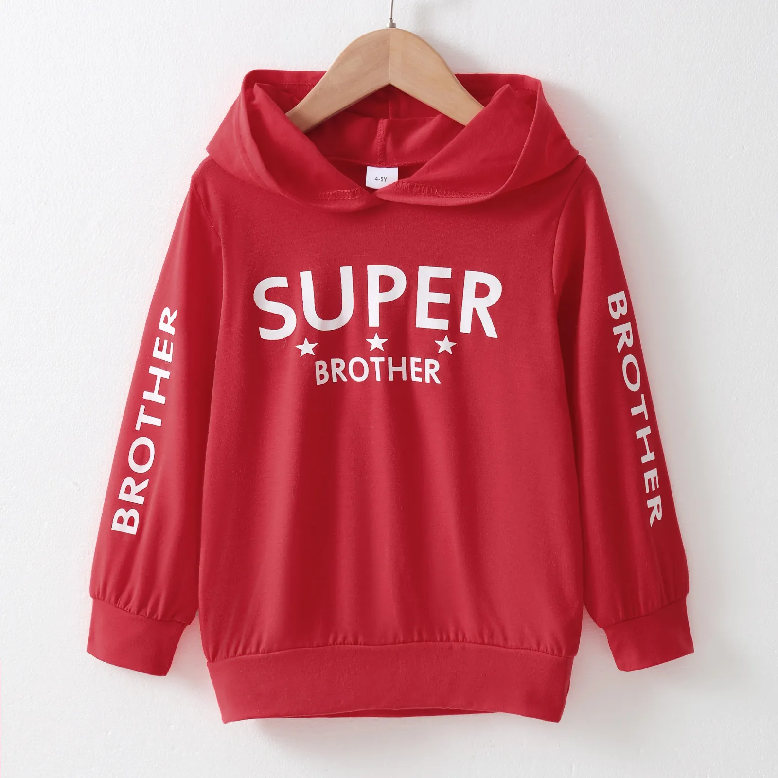 Kid Boy Letter Print Casual Hoodie Sweatshirt Red big image 1