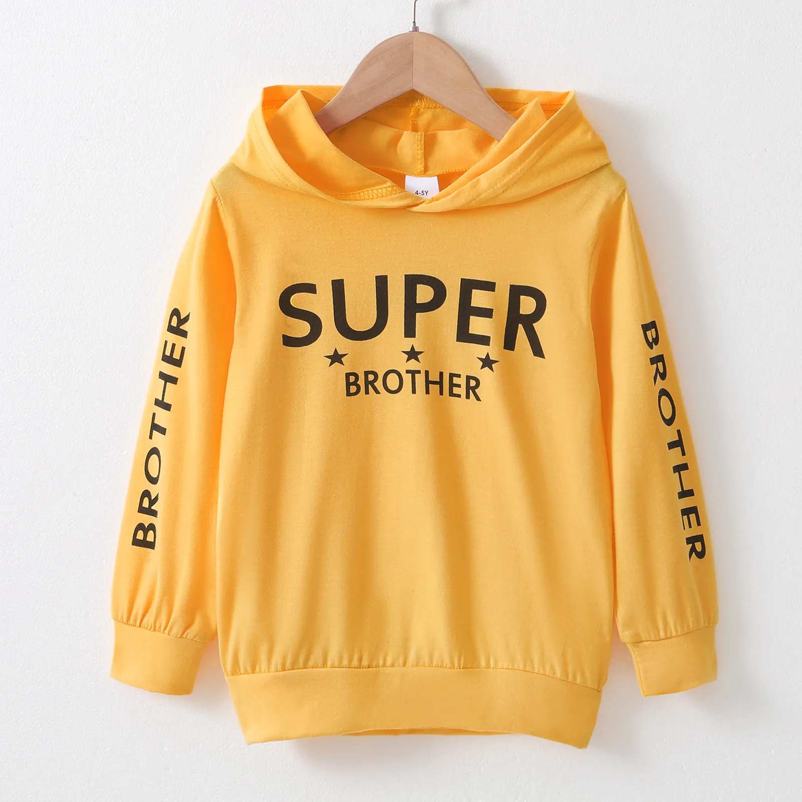 Kid Boy Letter Print Casual Hoodie Sweatshirt Yellow