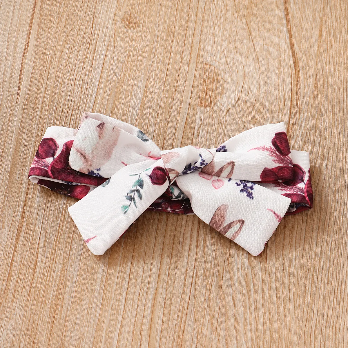 3pcs Baby Girl 95% Cotton Long-sleeve Romper and Floral Print Ruffle Overalls with Headband Set Burgundy image 4