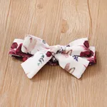 3pcs Baby Girl 95% Cotton Long-sleeve Romper and Floral Print Ruffle Overalls with Headband Set Burgundy image 5