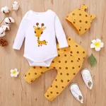 3pcs Giraffe and Polka Dots Print Long-sleeve Baby Set Yellow