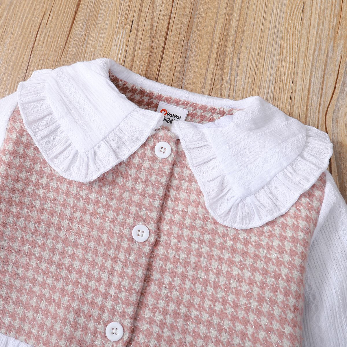 2-piece Toddler Girl Doll Collar Tweed Splice Long-sleeve Top And Ripped Hem Denim Jeans Set