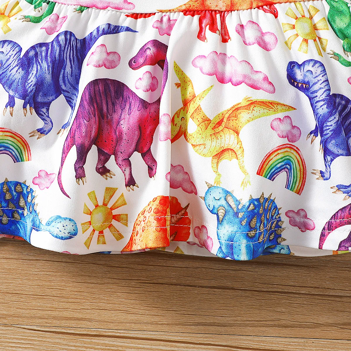 2 unidades Bebé Menina Mangas franzidas Dinossauro Casual Manga curta Conjunto para bebé Multicolorido image 6