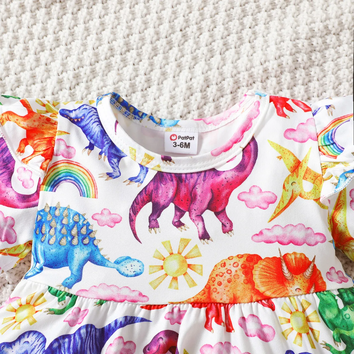2 unidades Bebé Menina Mangas franzidas Dinossauro Casual Manga curta Conjunto para bebé Multicolorido image 4
