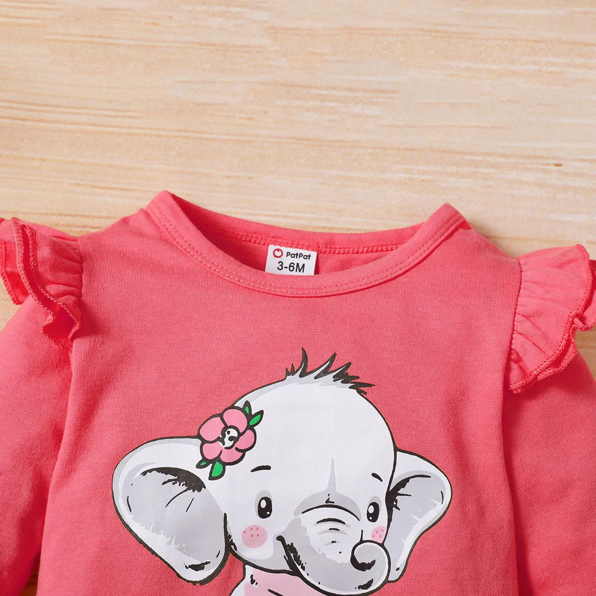 3pcs Baby Girl 95% Cotton Long-sleeve Cartoon Elephant Print T-shirt and Allover Print Pants with Headband Set Pink image 4