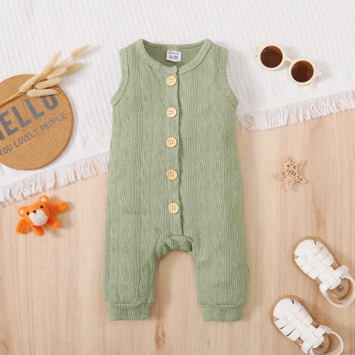 Baby Girl/Boy 95% Cotton Solid Button Up Tank Jumpsuit Mint Green big image 1