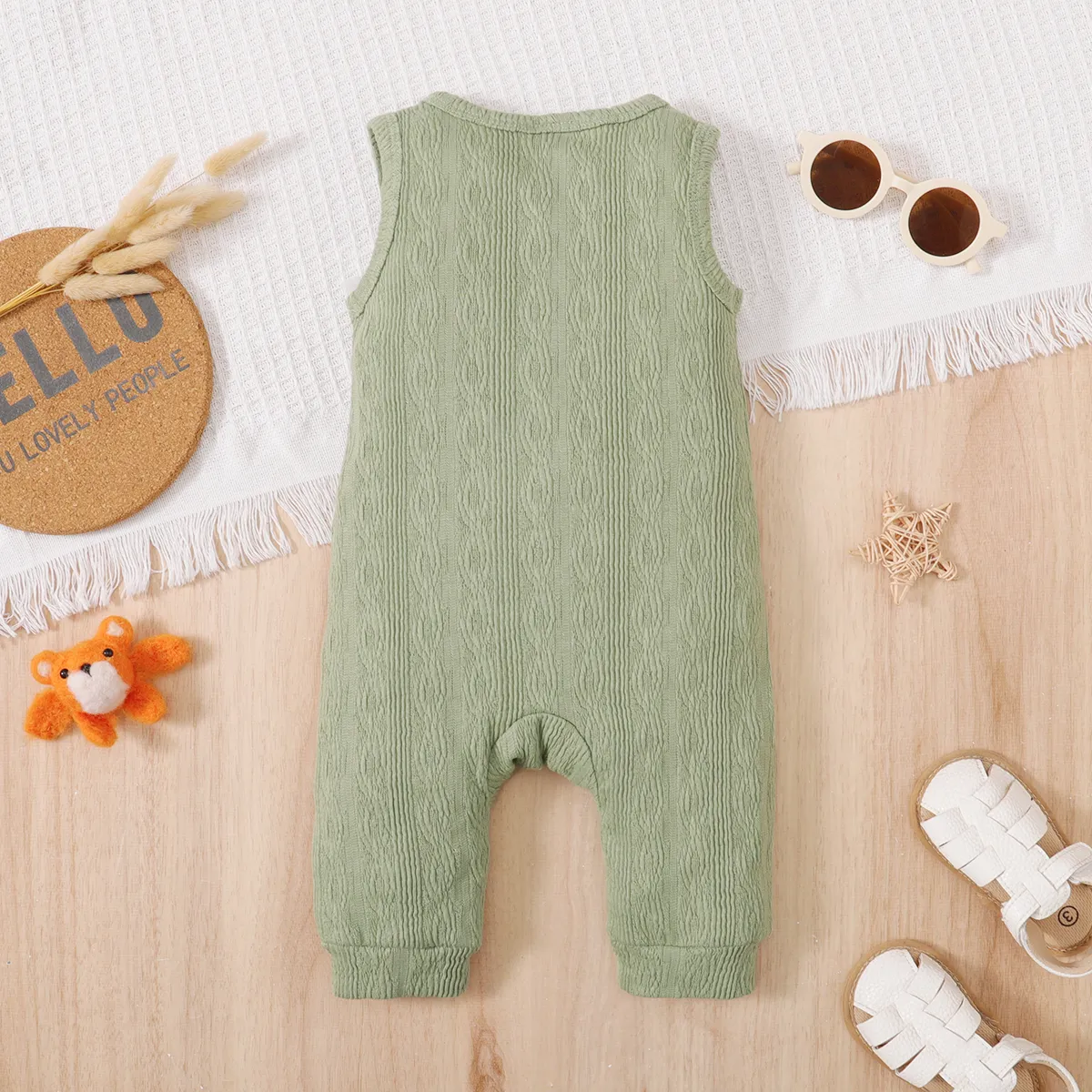 Baby Girl/Boy 95% Cotton Solid Button Up Tank Jumpsuit Mint Green image 3