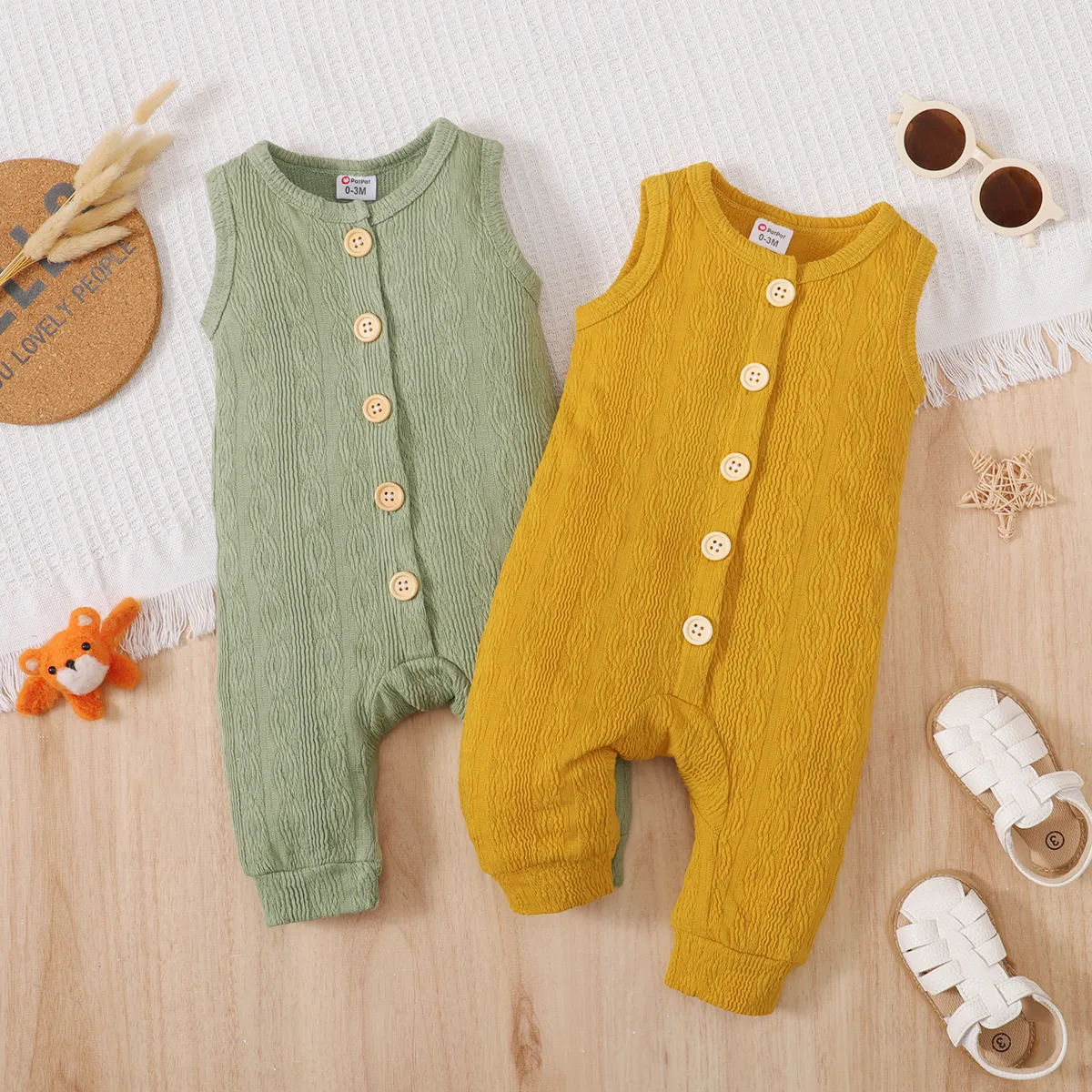 Baby Girl/Boy 95% Cotton Solid Button Up Tank Jumpsuit Mint Green big image 1