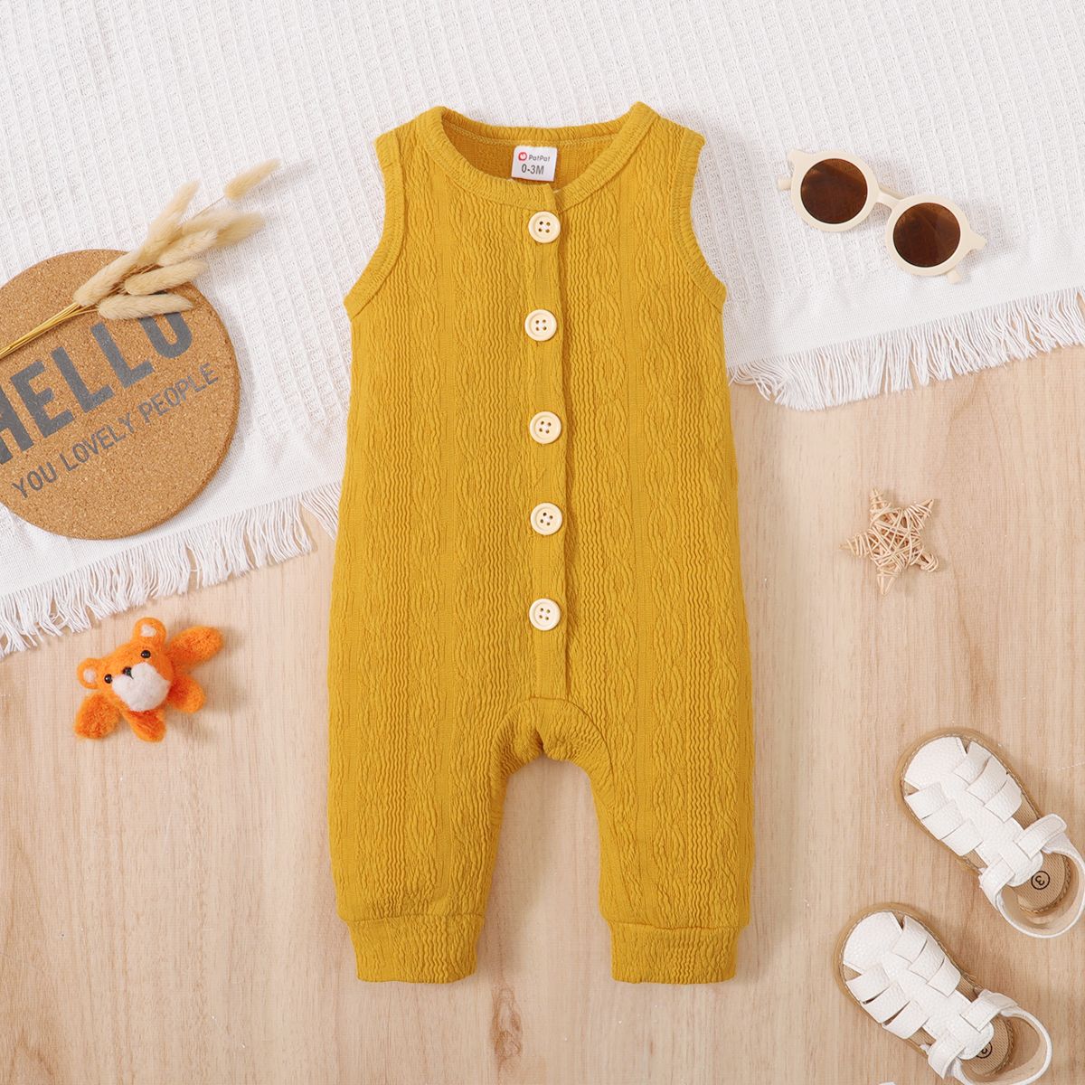 Baby Girl/Boy 95% Coton Solid Button Up Tank Jumpsuit