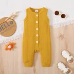 Baby Girl/Boy 95% Cotton Solid Button Up Tank Jumpsuit Ginger-2