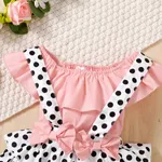 2pcs Baby Girl 100% Cotton Bow Decor Ruffled Solid Sleeveless Top and 100% Cotton Polka Dots Print Ruffled Suspender Shorts Set  image 3