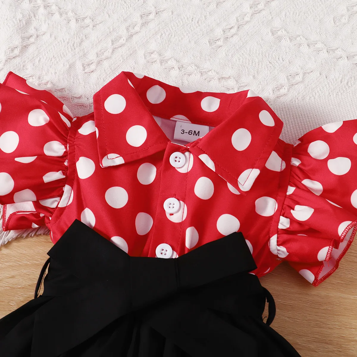 Baby Girl Polka Dots Front Buttons Lapel Collar Ruffle Sleeve Dress   image 2