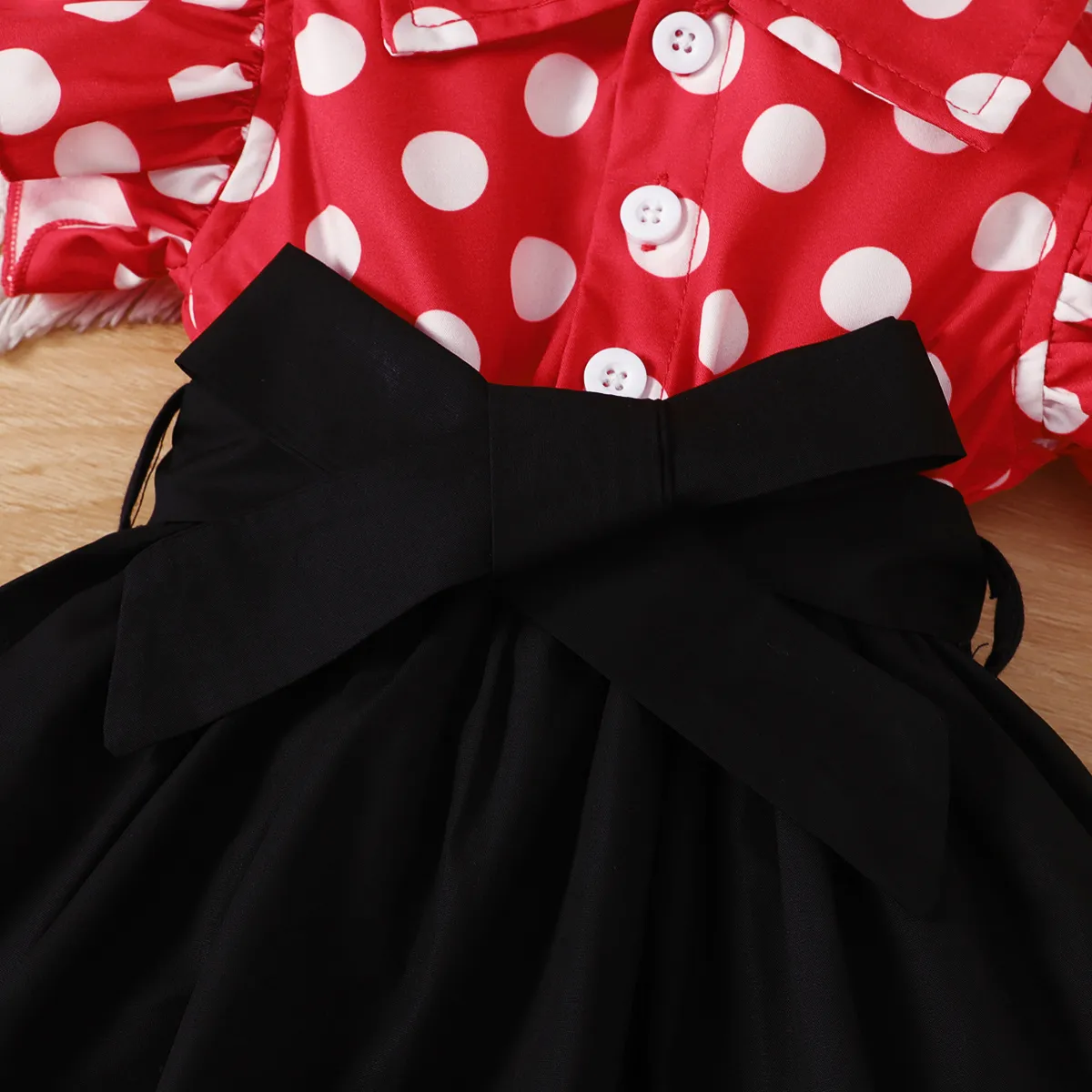 Baby Girl Polka Dots Front Buttons Lapel Collar Ruffle Sleeve Dress   image 3