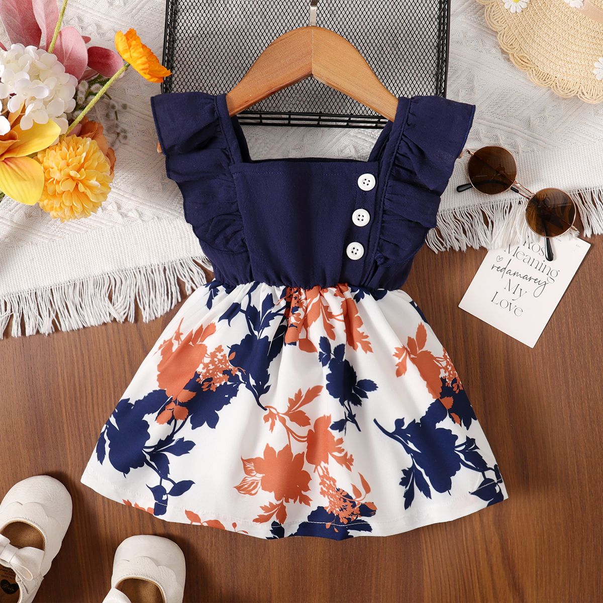 

Baby Girl Floral Panel Ruffled Tank Dress