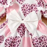 Baby Girl Leopard Heart Print Bow Front Puff-sleeve Dress   image 3