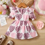 Baby Girl Leopard Heart Print Bow Front Puff-sleeve Dress   image 2
