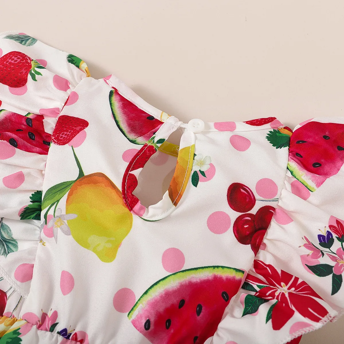 Baby Girl Allover Fruit Polka Dots Print Ruffle Romper   image 5