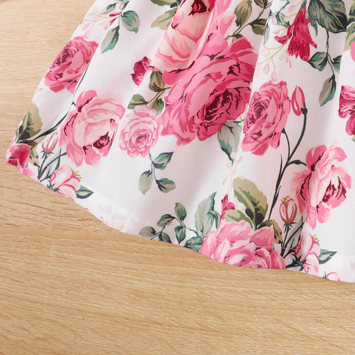 Baby Girl 95% Cotton Floral Print Bow Decor Front Buttons Ribbed Ruffle Dress Pink image 5