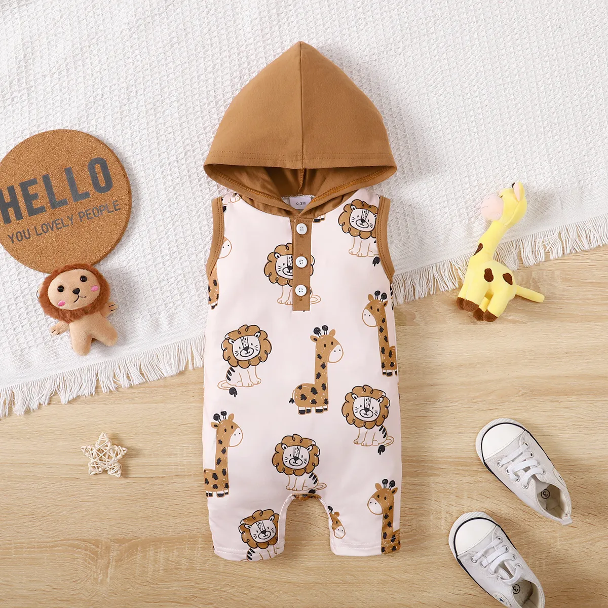 Baby Boy Front Buttons Allover Lions Print Sleeveless Hooded Romper   image 5
