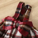2pcs Baby Girl 95% Cotton Ribbed Solid Ruffle Long-sleeve Top and Plaid Bow Decor Strappy Skirt Set  image 5