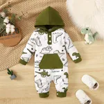 Baby Boy Buttons Front Dinosaur Pattern Long-sleeve Hooded Jumpsuit   image 2