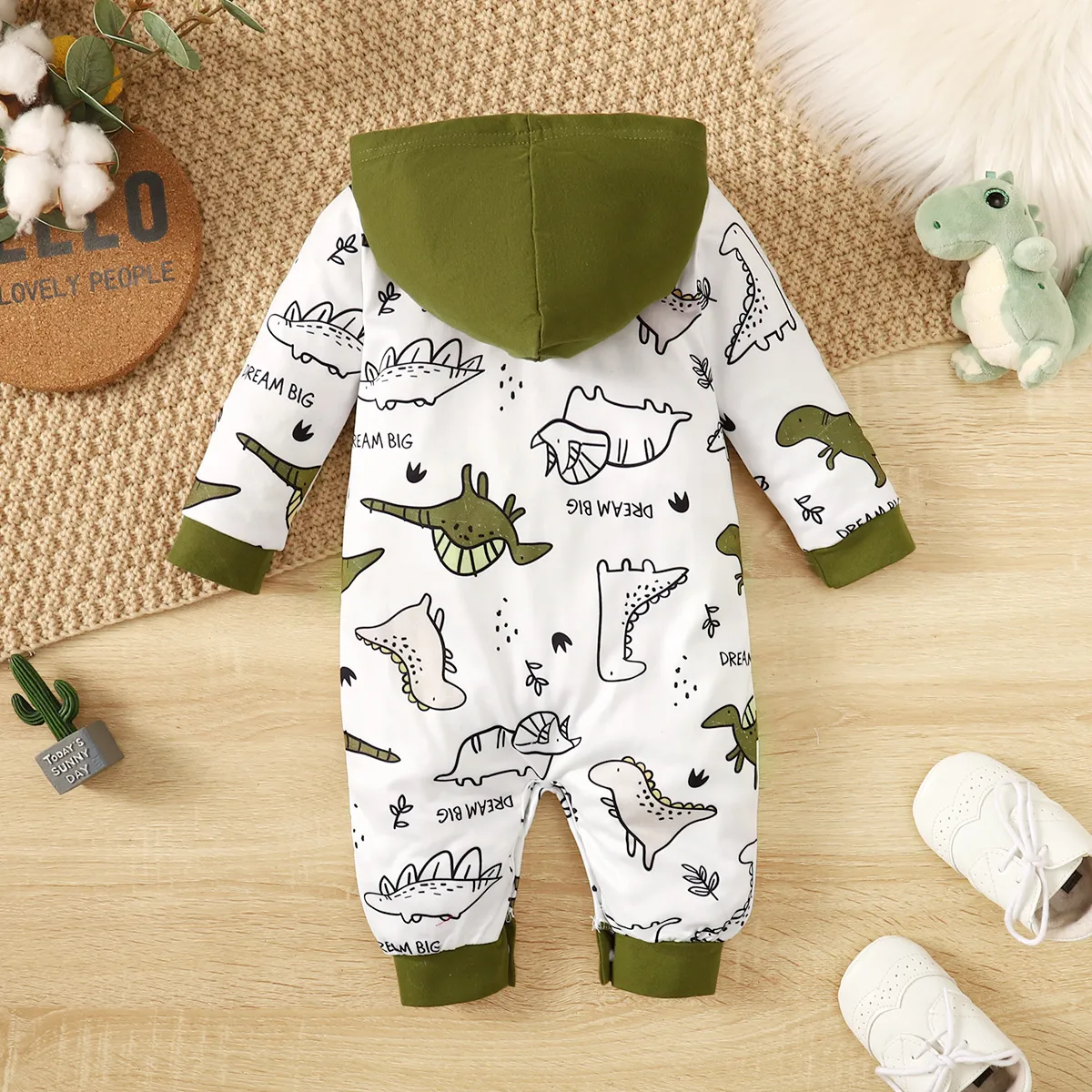 Baby Boy Buttons Front Dinosaur Pattern Long-sleeve Hooded Jumpsuit   image 6