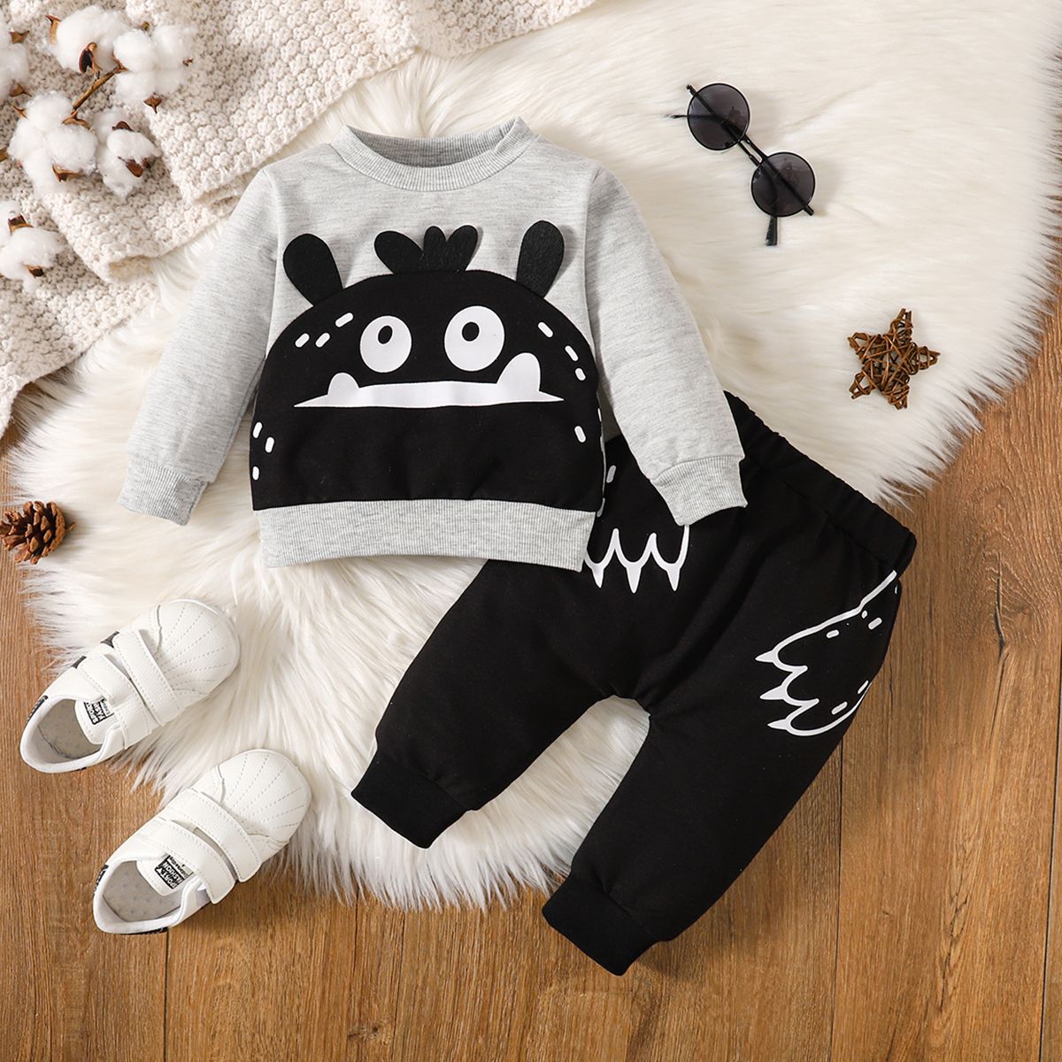 

2pcs Baby Boy Animal Graphic Pullover Sweatshirt and Pants Set