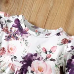 2pcs Baby Girl Allover Floral Print Ruffle Long-sleeve Top and 95% Cotton Ripped Jeans Set  image 4