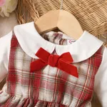 Baby Girl Plaid Panel Bow Tie Decor Doll Collar Long-sleeve Bodysuit Dress    image 3
