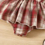 Baby Girl Plaid Panel Bow Tie Decor Doll Collar Long-sleeve Bodysuit Dress    image 5