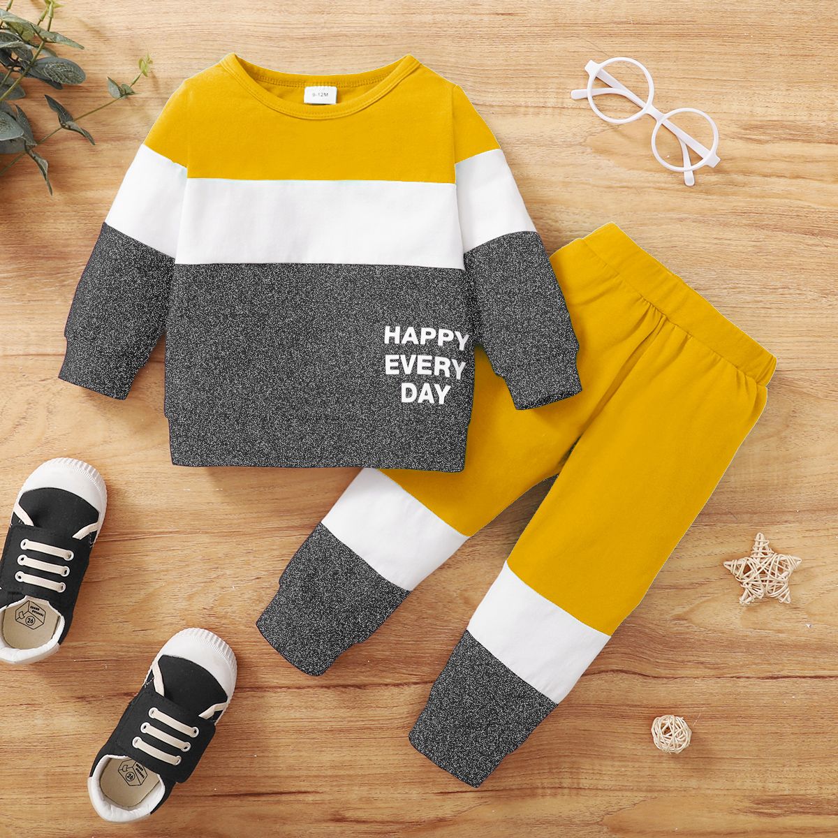 2pcs Baby Boy 95% Cotton Long-sleeve Letter Print Colorblock Sweatshirt and Pants Set