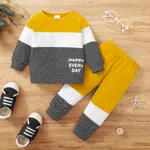 2pcs Baby Boy 95% Cotton Long-sleeve Letter Print Colorblock Sweatshirt and Pants Set Grey