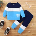 2pcs Baby Boy 95% Cotton Long-sleeve Letter Print Colorblock Sweatshirt and Pants Set Light Blue