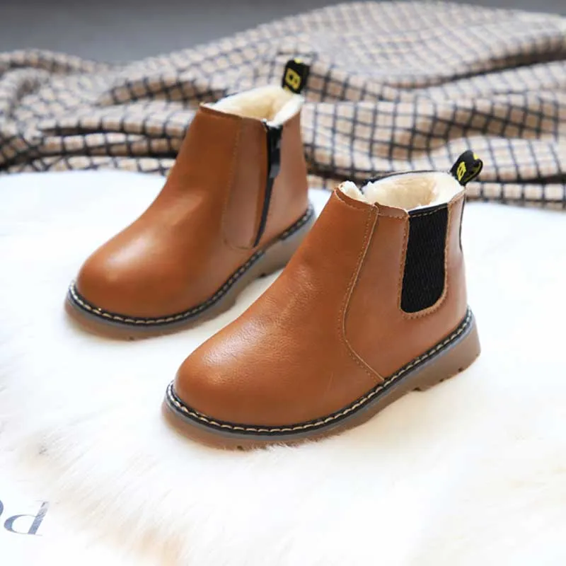 Toddler Girl Stylish Zipper and Mesh Design Solid Fleece-lining Boots Brown