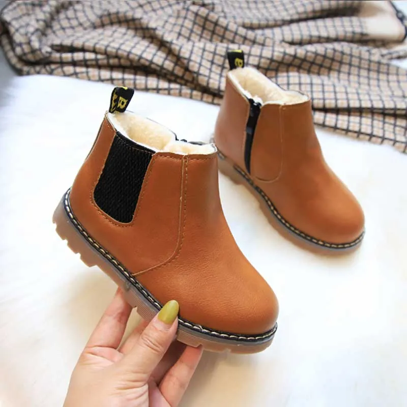 Toddler Girl Stylish Zipper and Mesh Design Solid Fleece-lining Boots Brown image 2