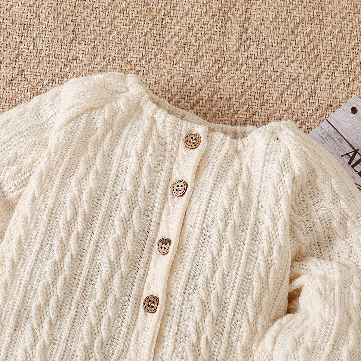 Solid Knitted Button Design Long-sleeve Baby Jumpsuit White big image 1